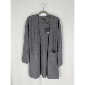QED London Longline Open Front Cardigan Womens XS Grey Pockets New Long Sleeves